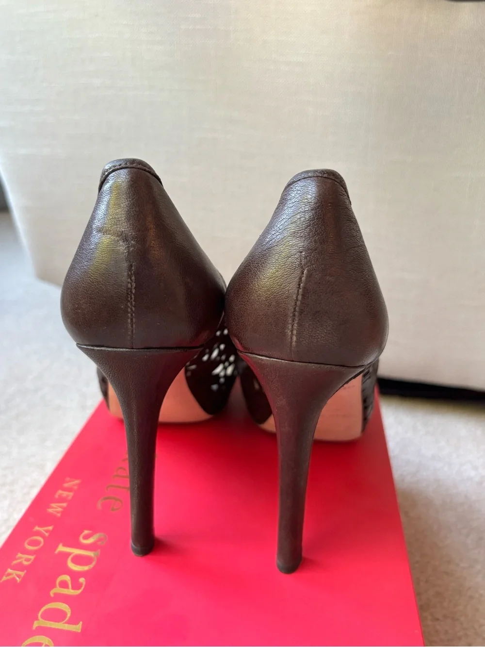 Kate Spade Women's Dark Brown Peep-Toe Laser-Cut High Heels